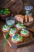 Homemade pickled mackerel with herby quark and toasted bread