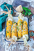 Roasted corn with butter and cheese