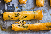 Phyllo cigars with goats's cheese and thyme