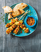 Mango and passion fruit relish skewers