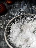 Salt flakes in a bowl