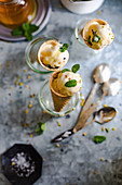Salted honey ice cream in waffle cones