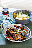 Tequila sunrise beef short ribs with toasted coconut and green papaya rice