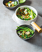 Green goddess barley risotto with asparagus and peas