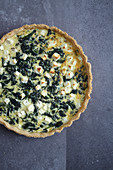 Greek spinach and almond tart with feta cheese