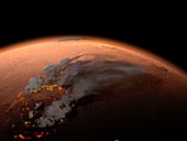 Formation of Olympus Mons, Mars, illustration