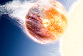 Expanding star destroying a planet, illustration