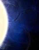 Sun producing cosmic rays, illustration