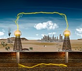 Tesla's planned power transmitters, illustration