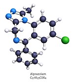 Alprazolam anti-anxiety drug, molecular model