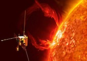 Solar Orbiter spacecraft at the Sun, illustration