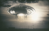 Alien space ship in the sky, illustration