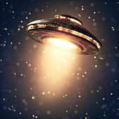 Alien space ship in outer space, illustration