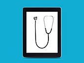 Stethoscope on digital tablet screen