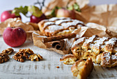 Apple pie with walnuts and cinnamon