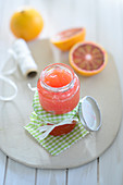 Blood orange jam in a jar