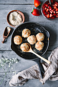 Potato dumplings with strawberry compote