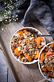 Apricot crumble with almond flakes