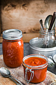 Homemade tomatoes sauce in jars