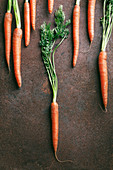 Bunch of fresh carrots in dark metallic background