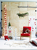 Christmas living room decorations in red and white