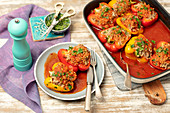 Peppers stuffed with meat and buckwheat