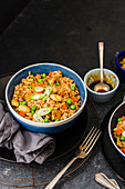 Fried rice with tofu, vegetables and honey soy sauce