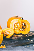 Still life of Pumpkins, sliced and whole
