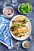 Pancakes with feta and grilled vegetables