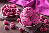 Homemade ice cream with blueberries and raspberries