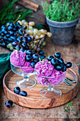 Frozen yogurt with roasted thyme and grapes