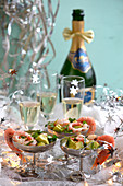 New Year's Eve buffet with prawn cocktails and champagne