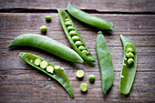 Mangetout on a wooden background