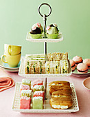 Selection of cakes for afternoon tea on a cake stand