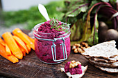 A horseradish dip with beetroot
