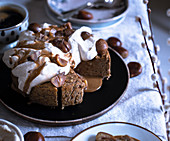 Chestnut and coffee fondant cake chantilly cream roasted chestnuts and coffee sauce