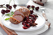 Duck breast with cherries