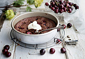 Chocolate cake with cherries and cognac
