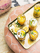 Lemon mojitos on a tray
