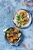 Grilled prawn and buttery corn tortillas, Portuguese sherry mussels with garlic bread
