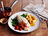 Cobbler with Tomato Sauce and potatoes