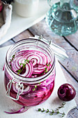 Jar of pickled purple onions