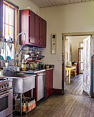 Falu-red cupboards in vintage kitchen