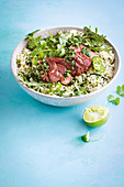 Mexican green rice with lamb