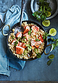 Green curry rice with salmon