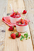Buttermilk pannacottas with rhubarb and strawberry compote