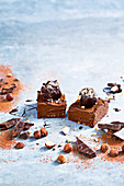 Chocolate slices with hazelnuts and chocolate balls