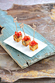 Fried focaccia dumplings with spicy salsa
