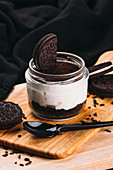 Sweet dessert with mousse and cookies
