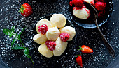 Vanilla quark dumplings with strawberries and raspberries